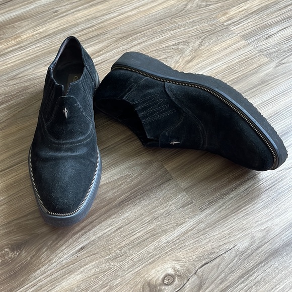 Cesare Paciotti Suede Zipper Teeth Dagger Loafers Black Size 9